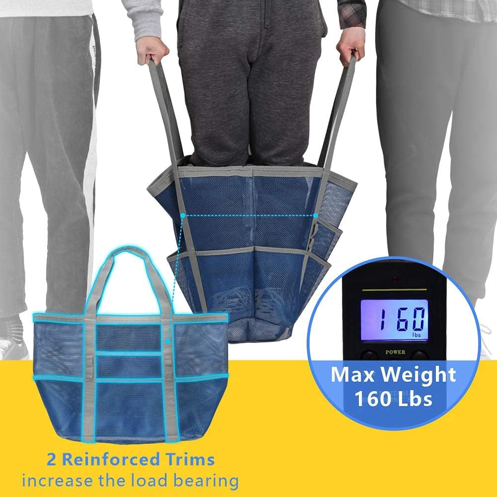 Mesh Beach Bag Family - Large Tote Bag 9 Pockets for Swim Pool Toys Cruise Beach Vacation Essentials