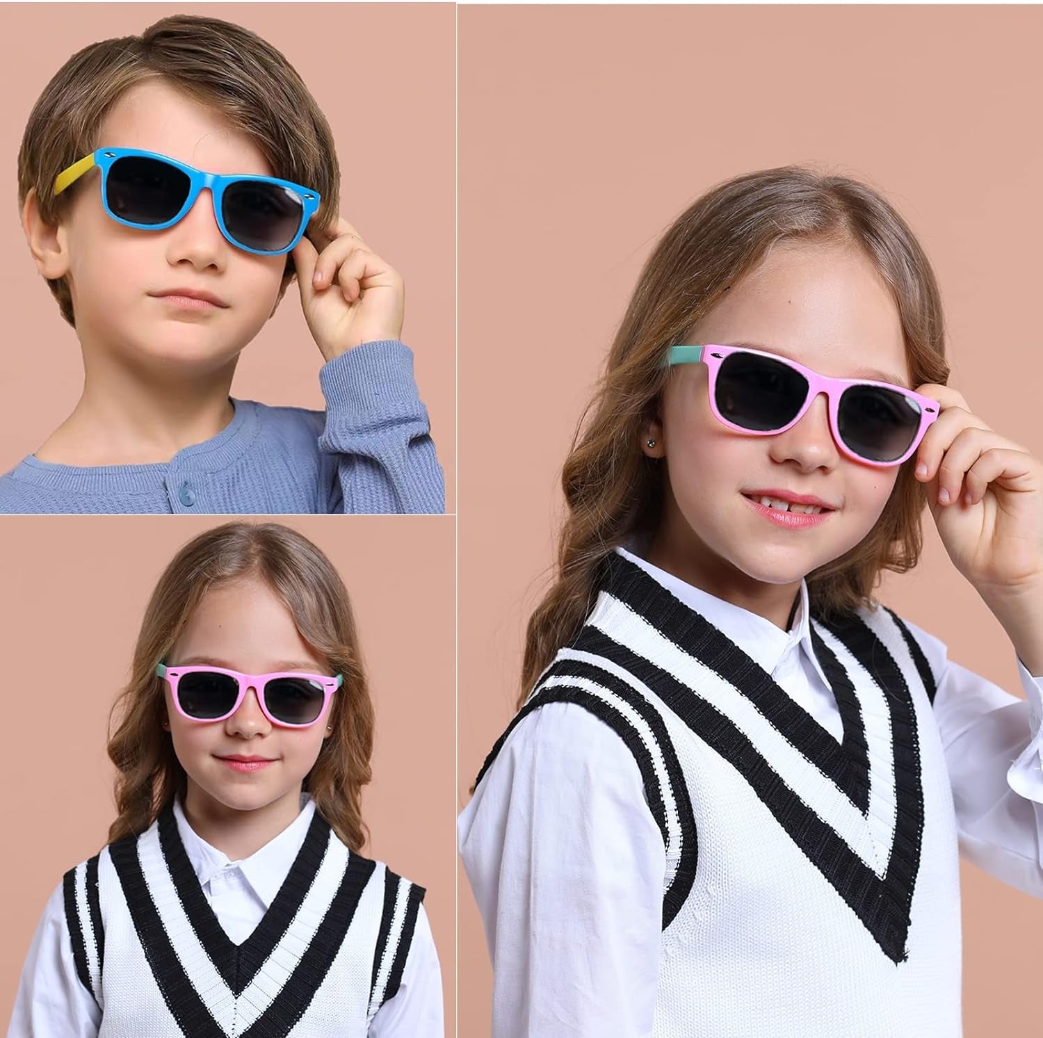 Kids Polarized Sunglasses for Girls Boys 3 Pack, Flexible TPEE Rubber Frame for Children Age 3-8.