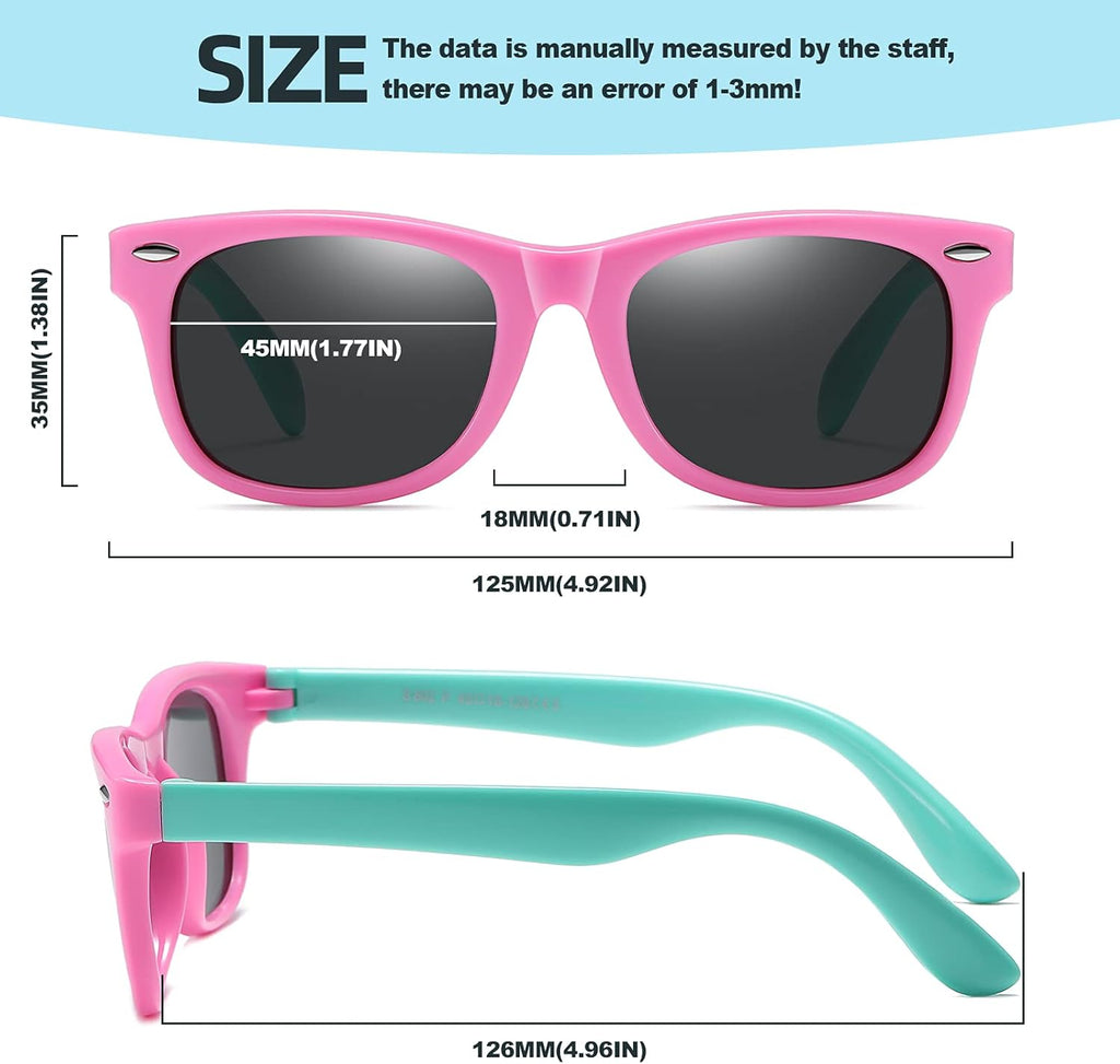 Kids Polarized Sunglasses for Girls Boys 3 Pack, Flexible TPEE Rubber Frame for Children Age 3-8.