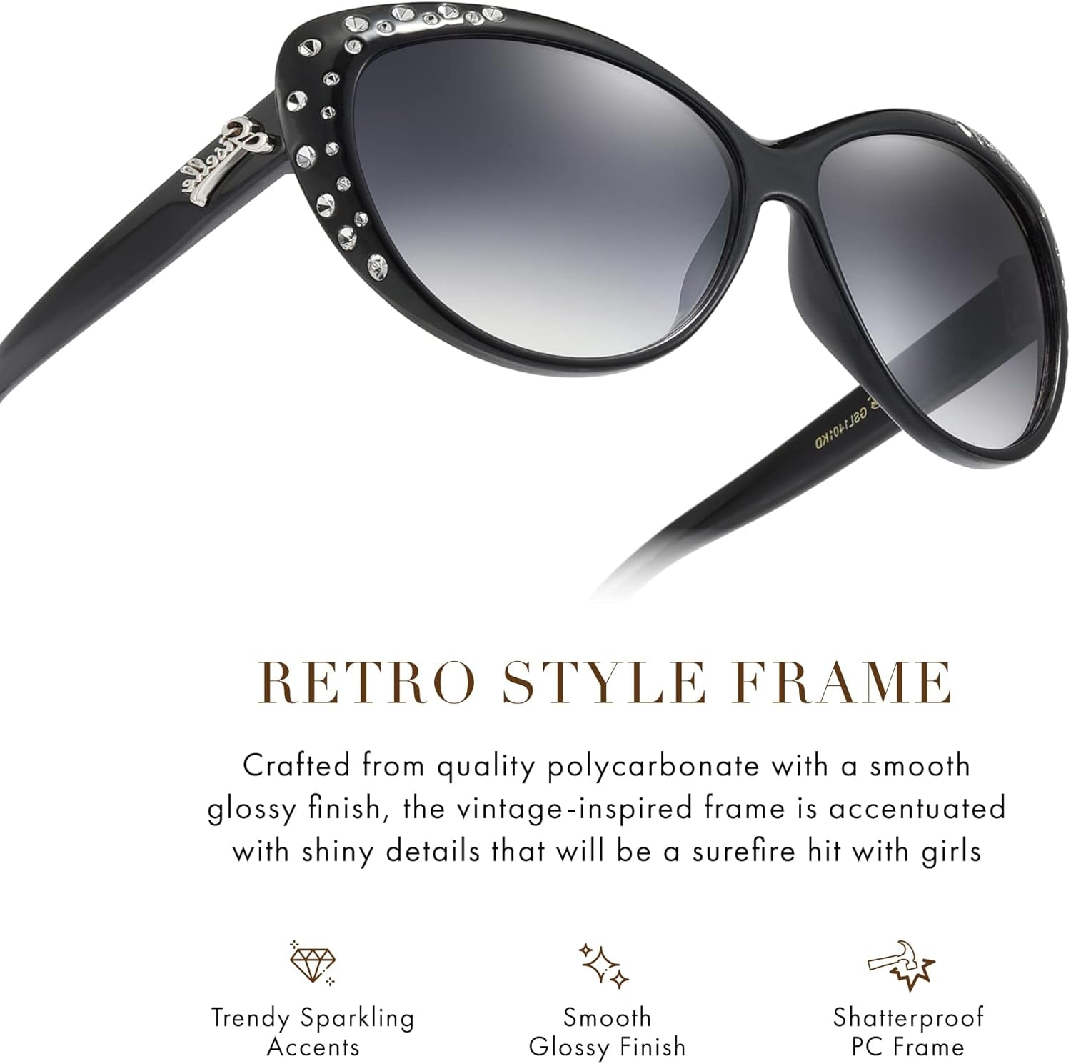 Cute Kids Retro Cat Eye Rhinestone Sunglasses for Teen Girls and Children Age 6-14