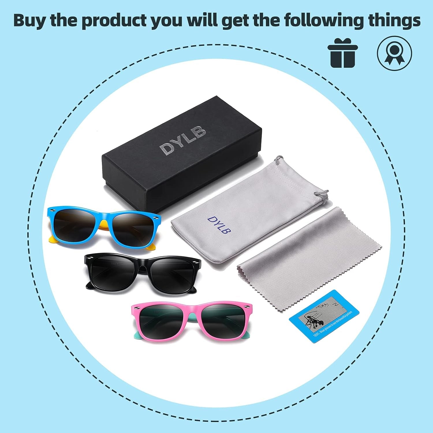 Kids Polarized Sunglasses for Girls Boys 3 Pack, Flexible TPEE Rubber Frame for Children Age 3-8.