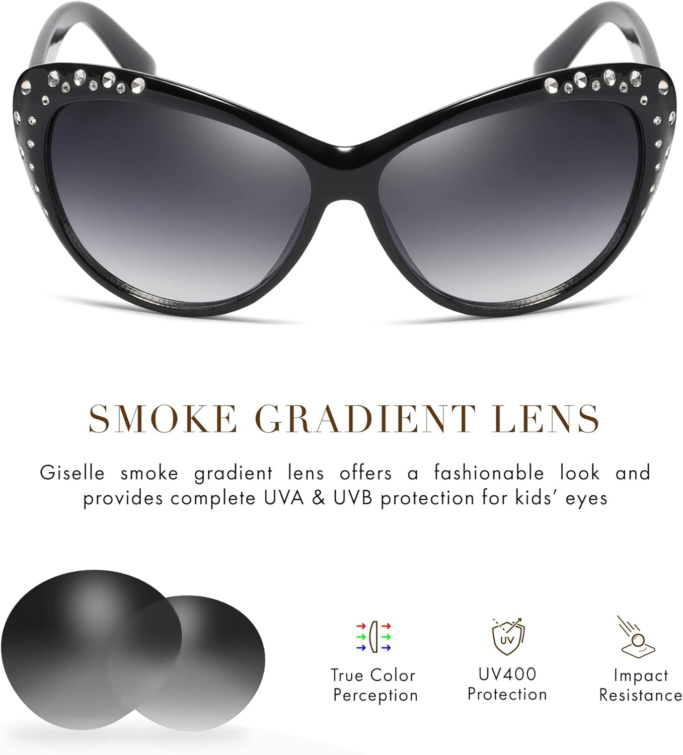 Cute Kids Retro Cat Eye Rhinestone Sunglasses for Teen Girls and Children Age 6-14