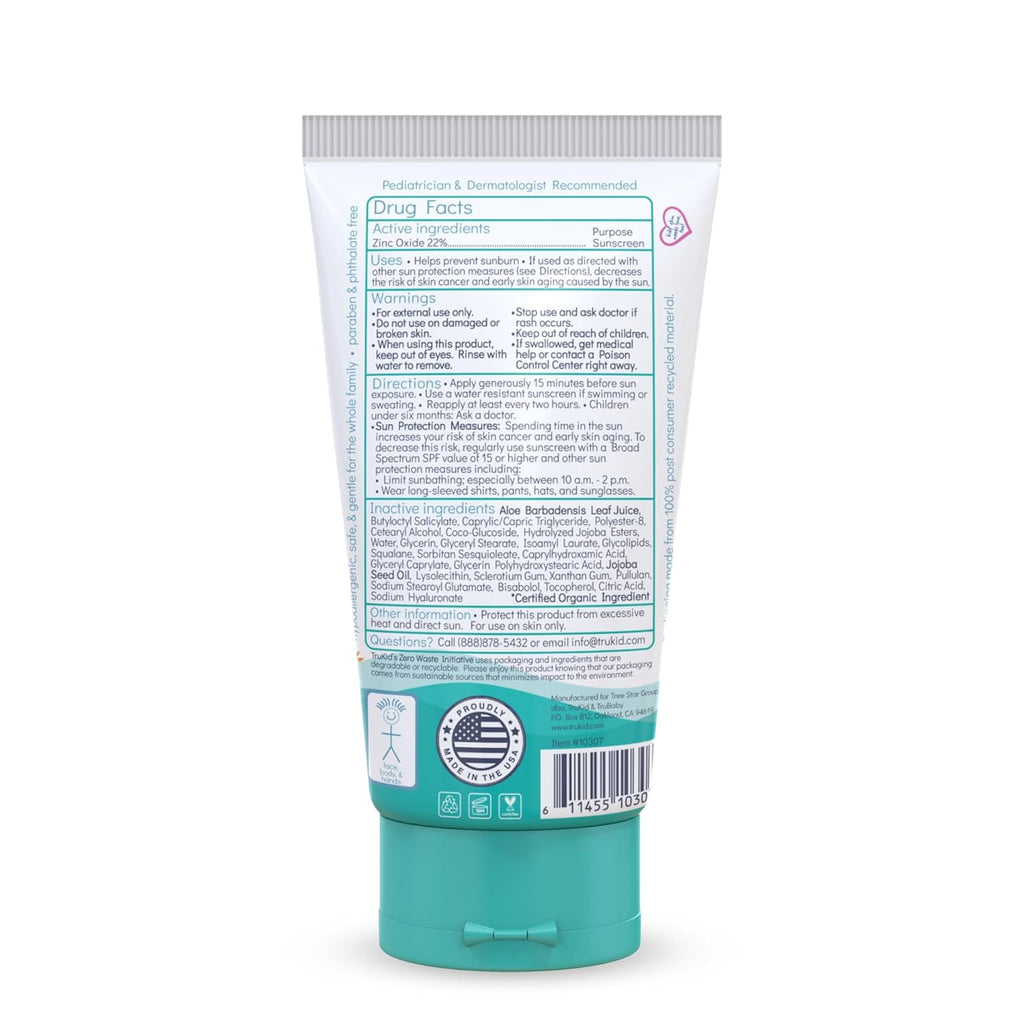 Easy on Mineral Sunscreen SPF 50 - Kids & Baby Sunscreen for Face & Body, Non-Toxic Zinc Oxide Sunblock Protection for Sensitive Skin, Unscented, FSA Eligible, Travel Size 3.4Oz