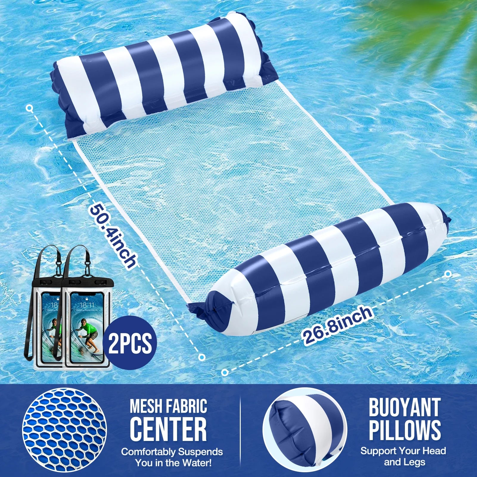 2Pcs Pool Float Hammock,Pool Float Loungers,Water Hammock Lounger, Swimming Pool Floats for Adults