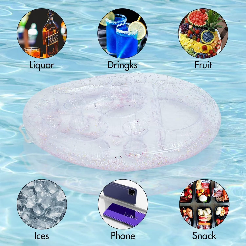 Inflatable Drink Holder, Dingrich Floating Drink Holder Floating Tray, Pool Drink Holder Floats with 8 Holes for Swimming Pool Party, Water Fun, Beach Theme Party (Transparent, 27.56 X 19.68 In)