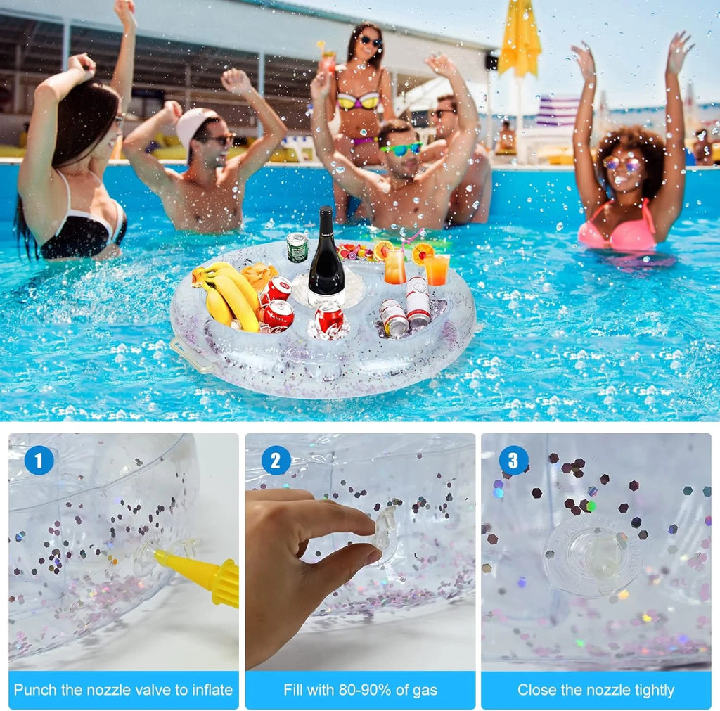 Inflatable Drink Holder, Dingrich Floating Drink Holder Floating Tray, Pool Drink Holder Floats with 8 Holes for Swimming Pool Party, Water Fun, Beach Theme Party (Transparent, 27.56 X 19.68 In)
