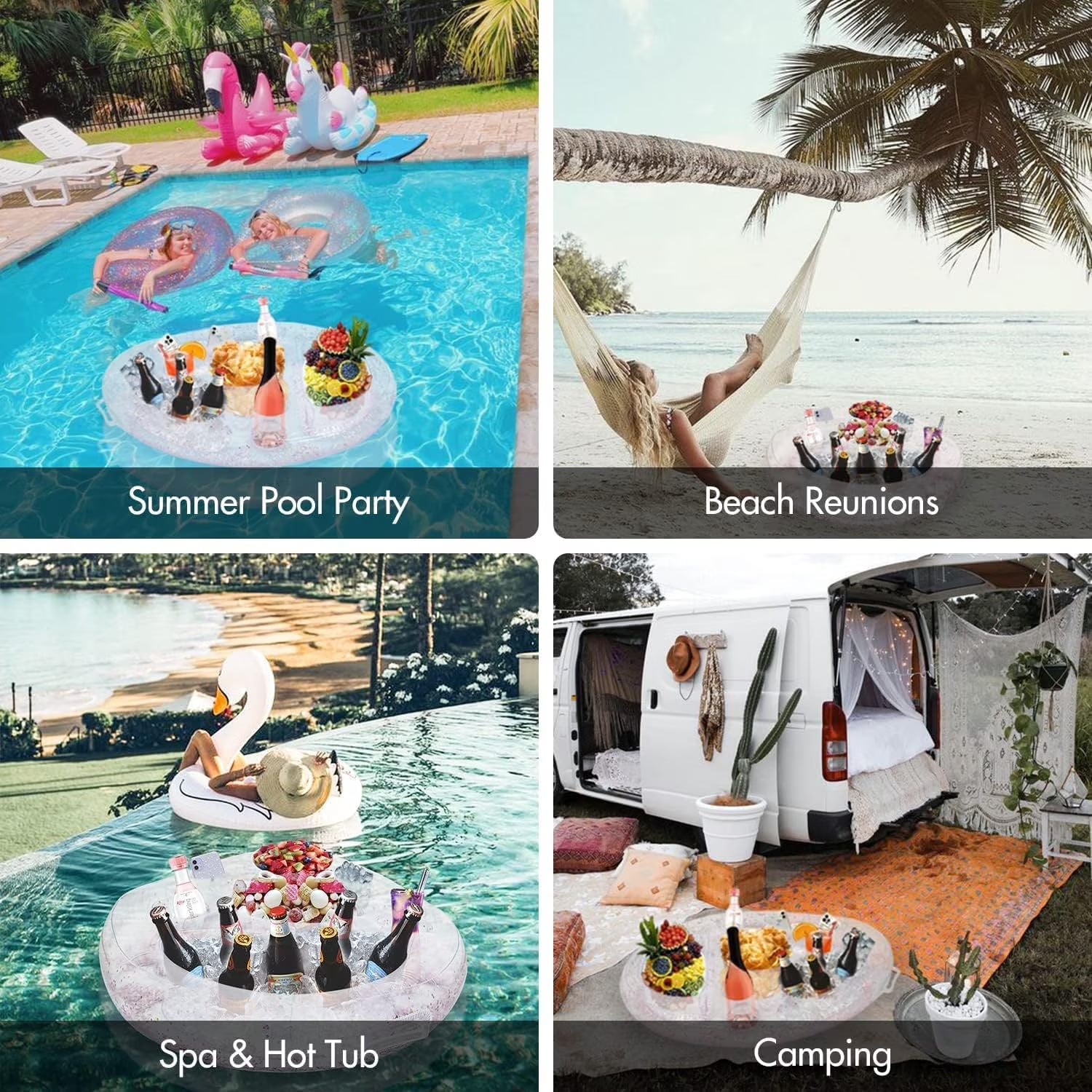 Inflatable Drink Holder, Dingrich Floating Drink Holder Floating Tray, Pool Drink Holder Floats with 8 Holes for Swimming Pool Party, Water Fun, Beach Theme Party (Transparent, 27.56 X 19.68 In)