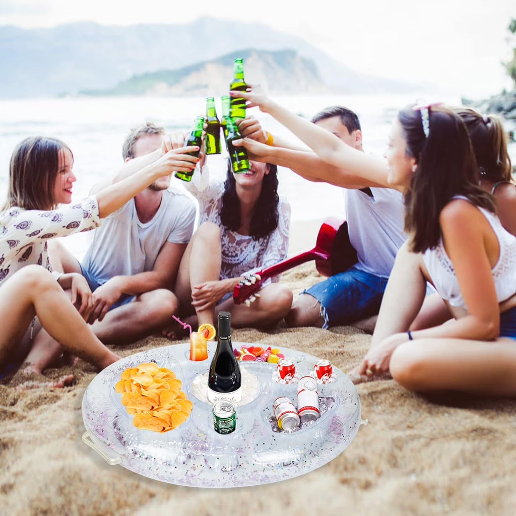 Inflatable Drink Holder, Dingrich Floating Drink Holder Floating Tray, Pool Drink Holder Floats with 8 Holes for Swimming Pool Party, Water Fun, Beach Theme Party (Transparent, 27.56 X 19.68 In)