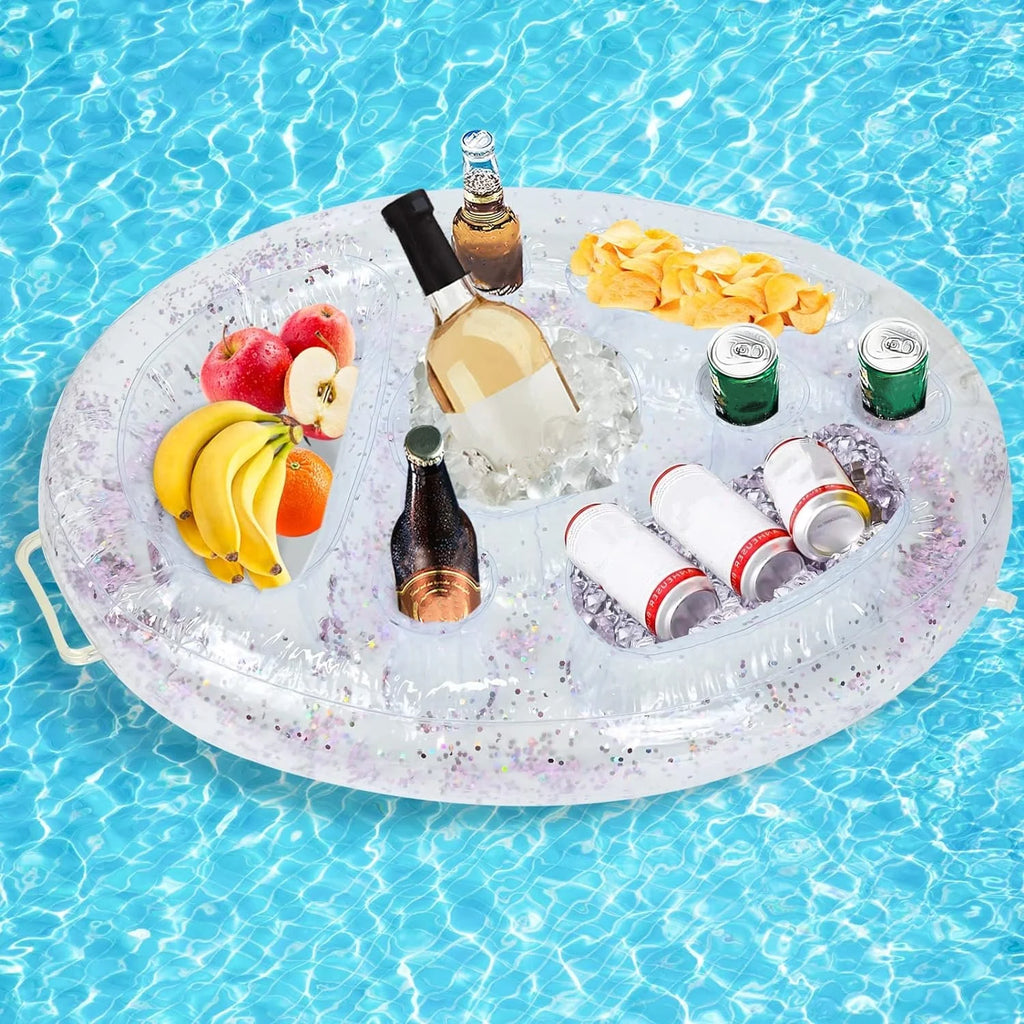 Inflatable Drink Holder, Dingrich Floating Drink Holder Floating Tray, Pool Drink Holder Floats with 8 Holes for Swimming Pool Party, Water Fun, Beach Theme Party (Transparent, 27.56 X 19.68 In)