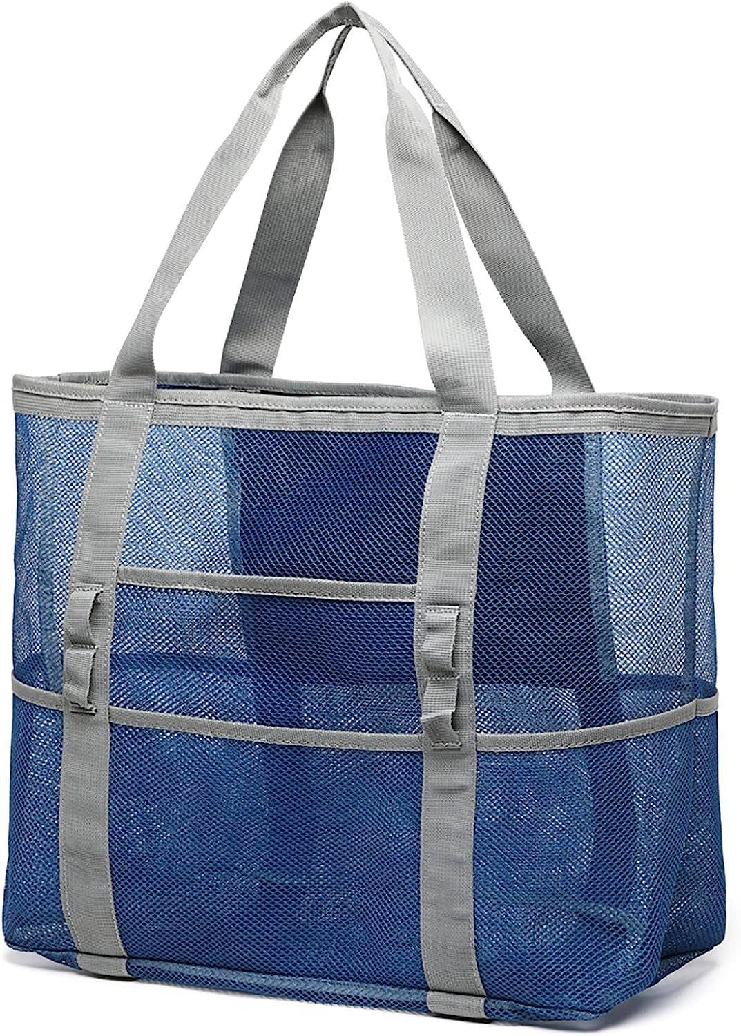 Mesh Beach Bag Family - Large Tote Bag 9 Pockets for Swim Pool Toys Cruise Beach Vacation Essentials