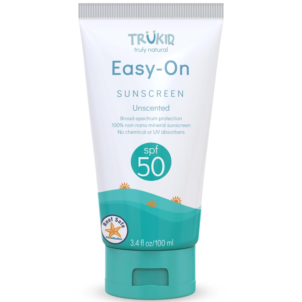 Easy on Mineral Sunscreen SPF 50 - Kids & Baby Sunscreen for Face & Body, Non-Toxic Zinc Oxide Sunblock Protection for Sensitive Skin, Unscented, FSA Eligible, Travel Size 3.4Oz