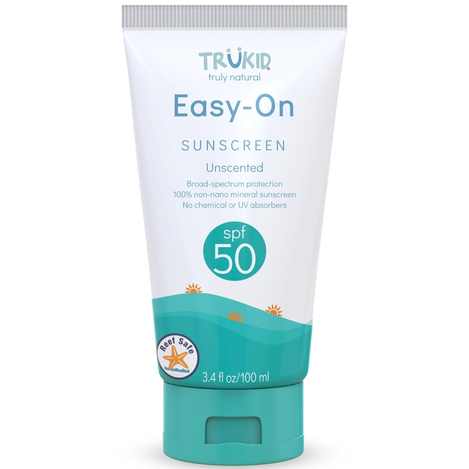 Easy on Mineral Sunscreen SPF 50 - Kids & Baby Sunscreen for Face & Body, Non-Toxic Zinc Oxide Sunblock Protection for Sensitive Skin, Unscented, FSA Eligible, Travel Size 3.4Oz
